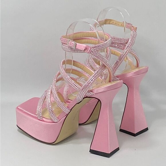 MACH & MACH Crystal-Embellished Satin Platform Sandals size 36 - Picture 6 of 12
